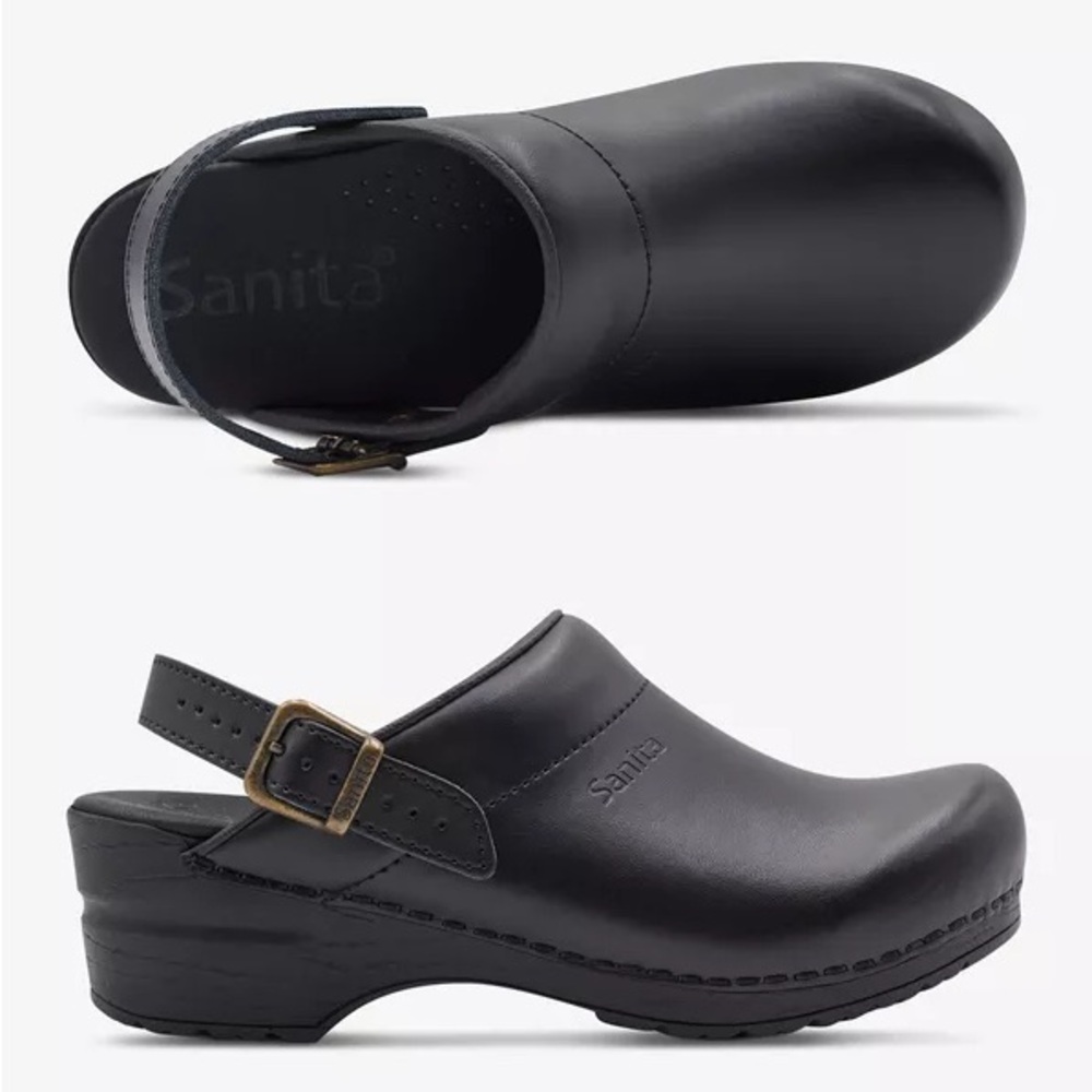 Sanita Professional Women Ingrid Backless Black Leather Nursing Clog 42 (US 11)